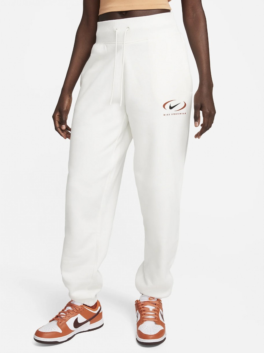 Pantaloni spotivi de dame Nike W Nsw Phnx Flc Hr Os Pant Prnt White, s.XL