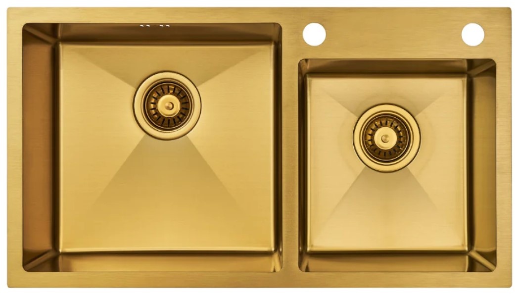 Chiuvetă de bucătărie cu baterie și dozator Fabiano 78x43 18mm Gold