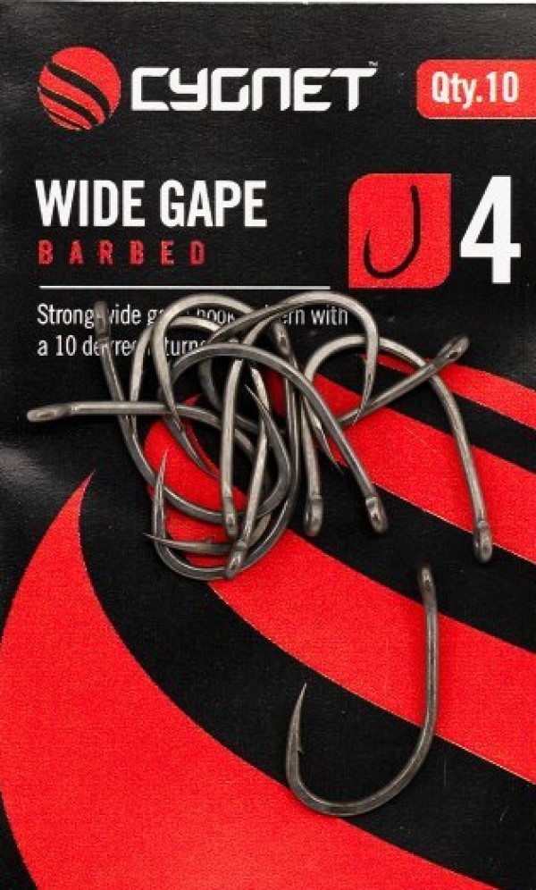 Cârlige pentru pescuit Cygnet Wide Gape XS Hooks Barbed 4 10pcs