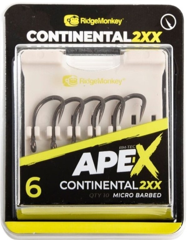 Cârlige pentru pescuit RidgeMonkey Ape-X Continental 2XX Barbed 6 10pcs
