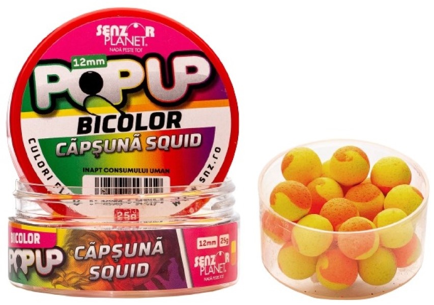 Boilies pentru pescuit Senzor Bicolor Căpșună & Sqiud 12mm 25g