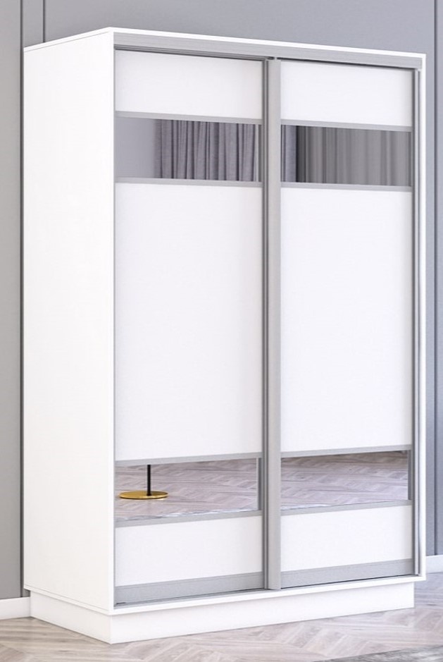 Dulap cu uşi glisante Mobildor-Lux Fox 130x200 (110 Alb) Uși din PAL cu elemente oglinda