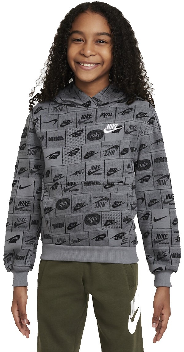 Hanorac pentru copii Nike K Nsw Club Ft Hdy Aop Smoke Grey/White, s.M