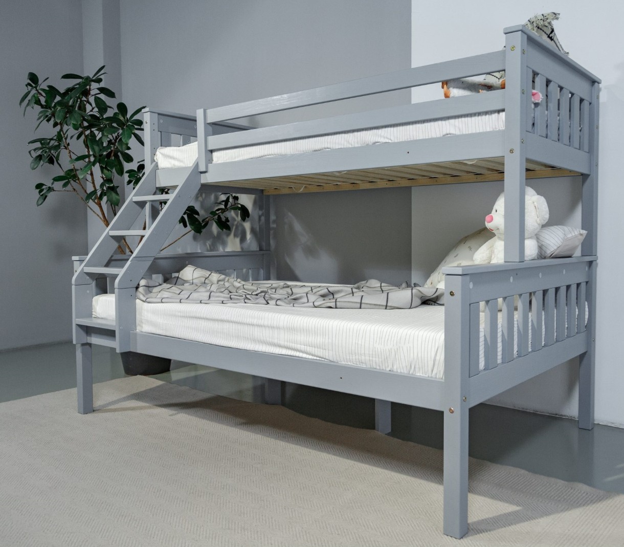 Pat copii MobiCasa Etajat Mowgli 80/120x200 Grey
