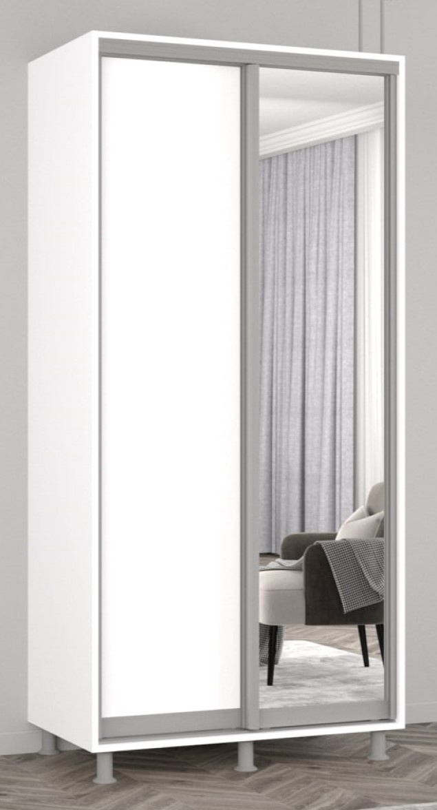 Dulap cu uşi glisante Mobildor-Lux Aron 100x240 (8681 Alb Briliant) uși glisante din oglindă și PAL
