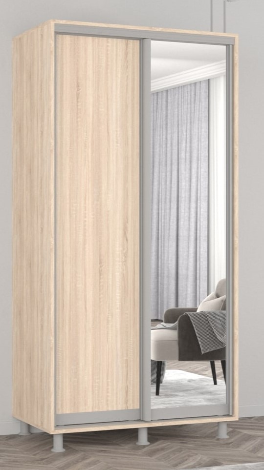 Dulap cu uşi glisante Mobildor-Lux Aron 110x230 (3025 Stejar Sonoma) uși glisante din oglindă și PAL