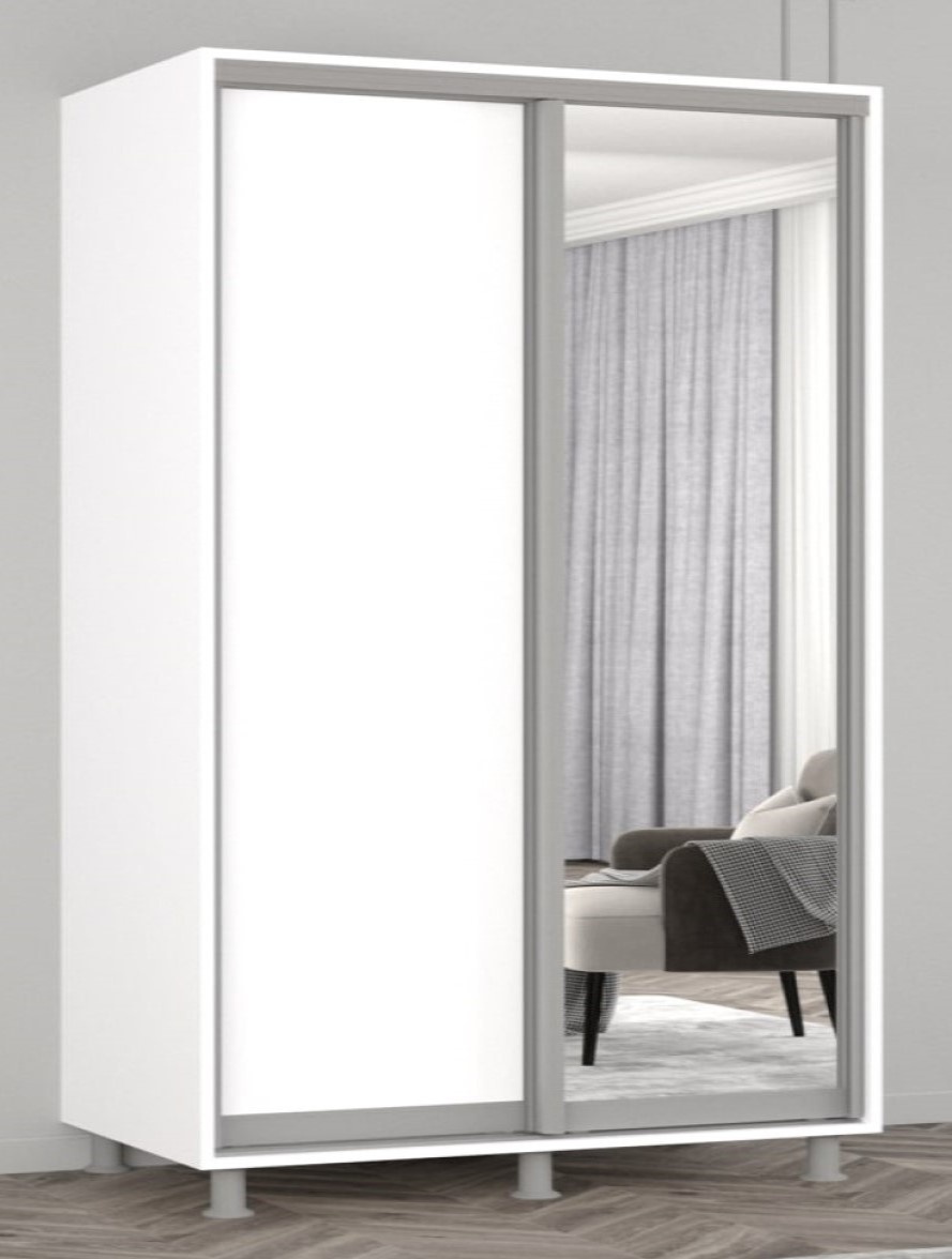 Dulap cu uşi glisante Mobildor-Lux Aron 120x210 (8681 Alb Briliant) uși glisante din oglindă și PAL