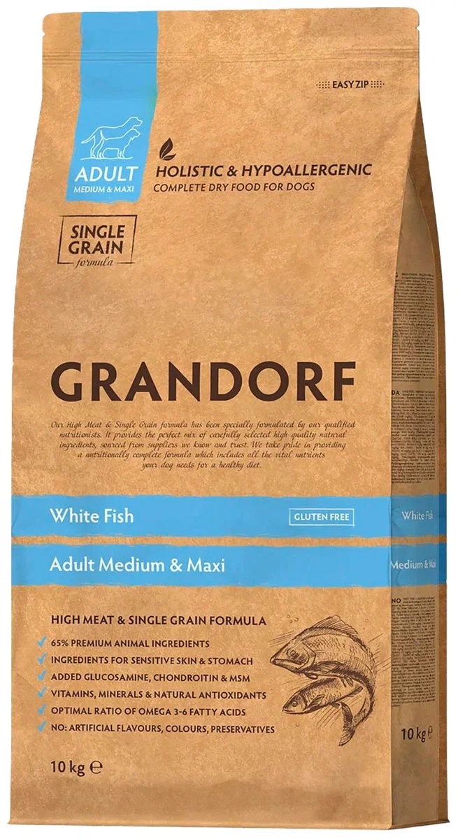 Hrană uscată pentru câini Grandorf Adult Medium & Maxi White Fish 10kg
