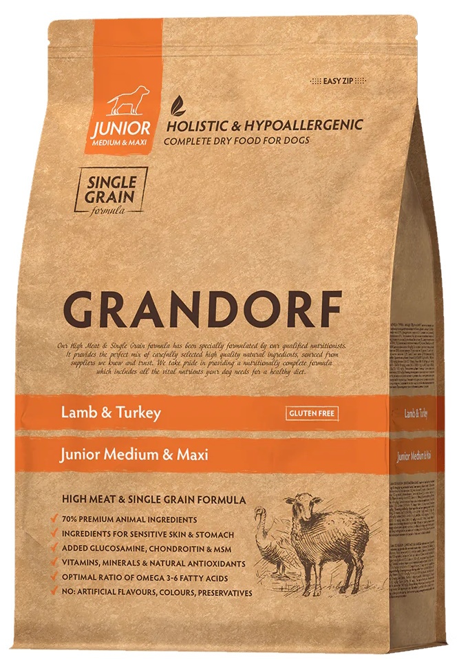 Hrană uscată pentru câini Grandorf Junior Medium & Maxi Lamb & Turkey 3kg