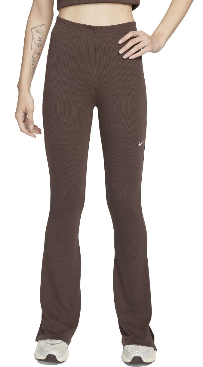 Jambiere damă Nike Chill Knit Tight Mini-Rib Flared Baroque Brown/Sail, s.XL