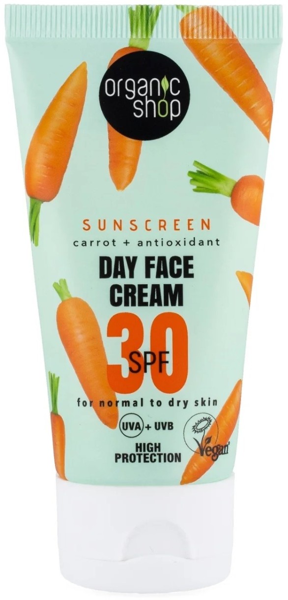 Cremă de protecție solară Organic Shop Sunscreen Day Face Cream Carrot + Antioxidants SPF30 50ml