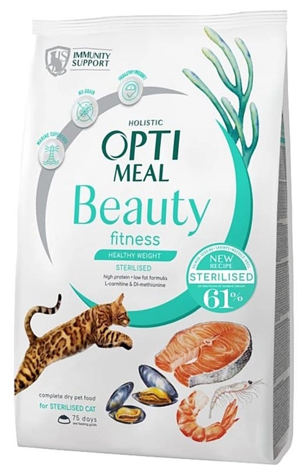 Hrană uscată pentru pisici Optimeal Adult Cat Beauty Fitness Sterilised Seafood 4kg