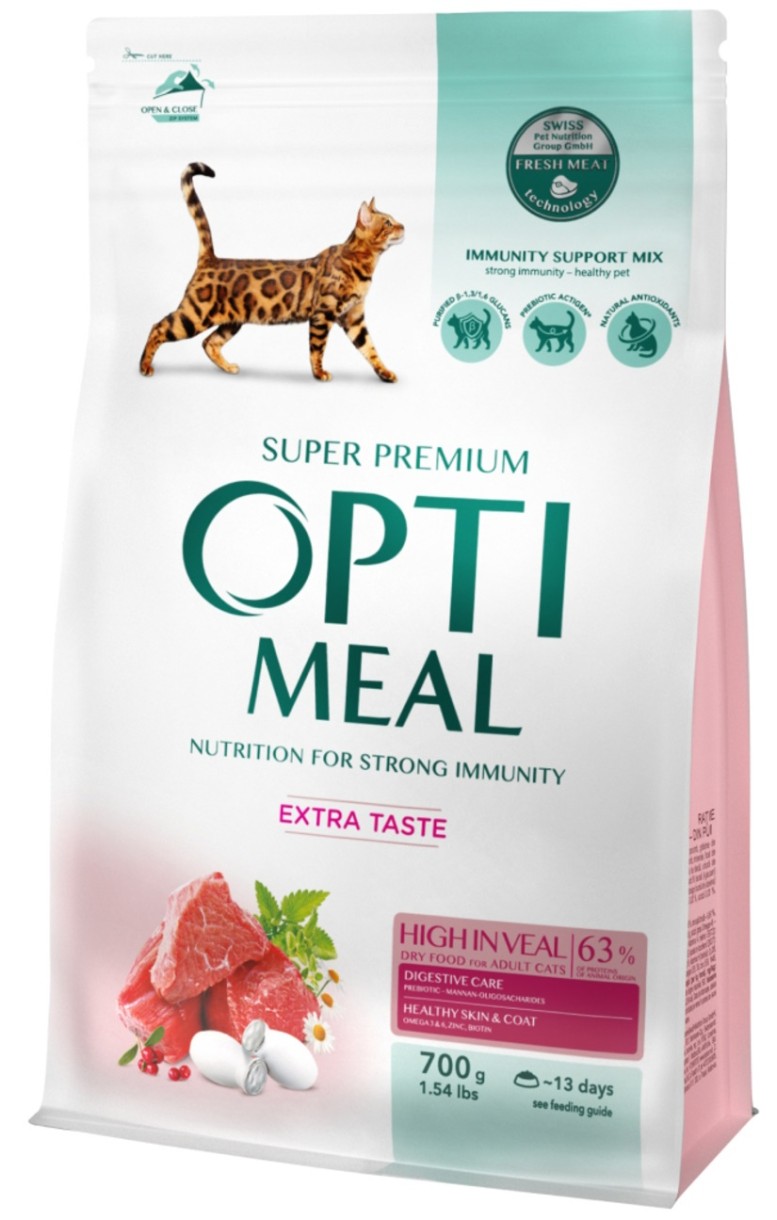 Hrană uscată pentru pisici Optimeal Adult Cat Extra Taste Veal 700g