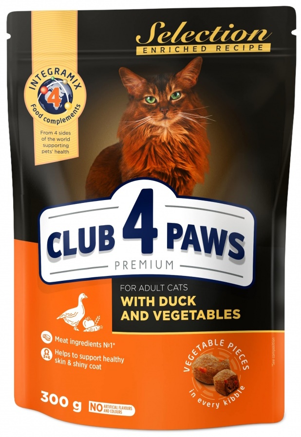 Hrană uscată pentru pisici Клуб 4 лапы Adult Cats Duck & Vegetables 0.3kg 15pcs