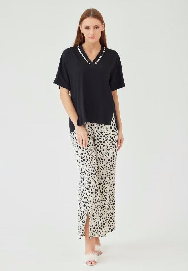 Пижама Ajoure C23623 Black/Print Leopard, s.L