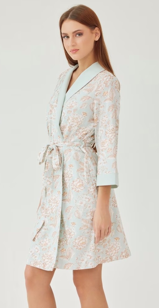 Халат Ajoure T5156 Mint/Print Flowers, s.XS