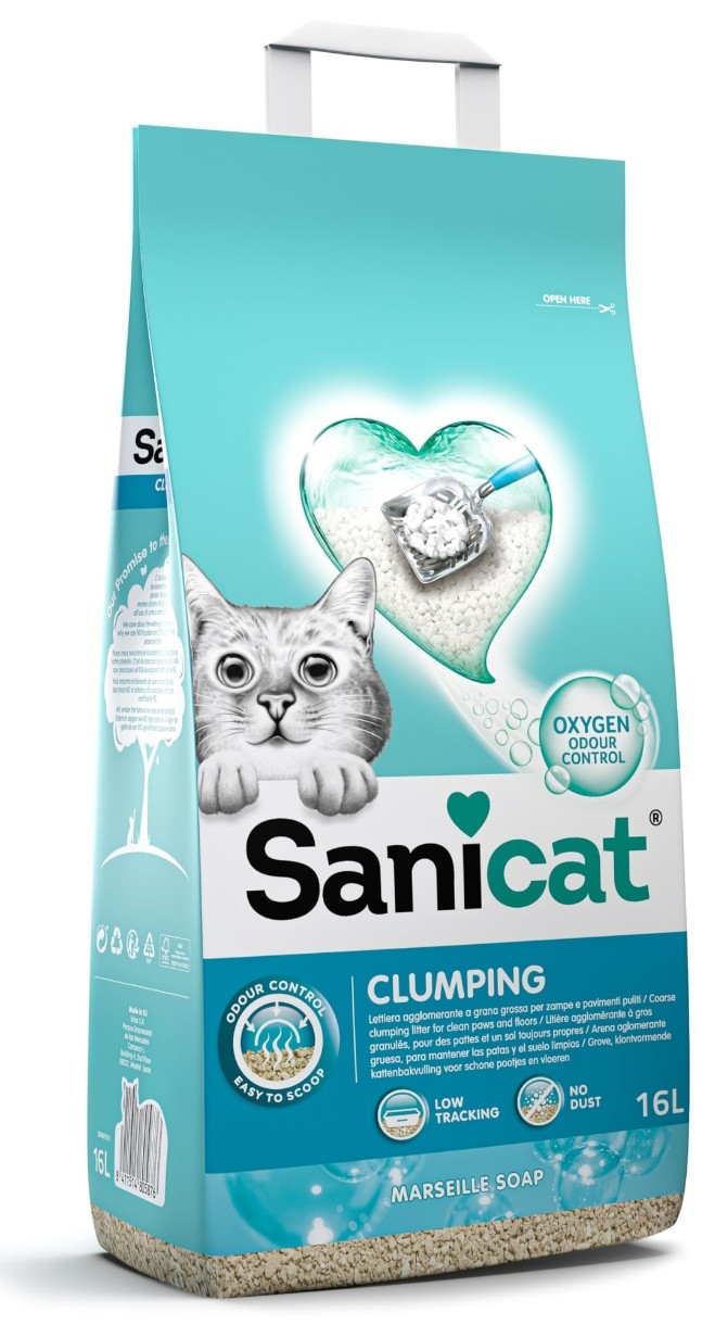 Asternut igienic pentru pisici Sanicat Clumping Marseille Soap 16L