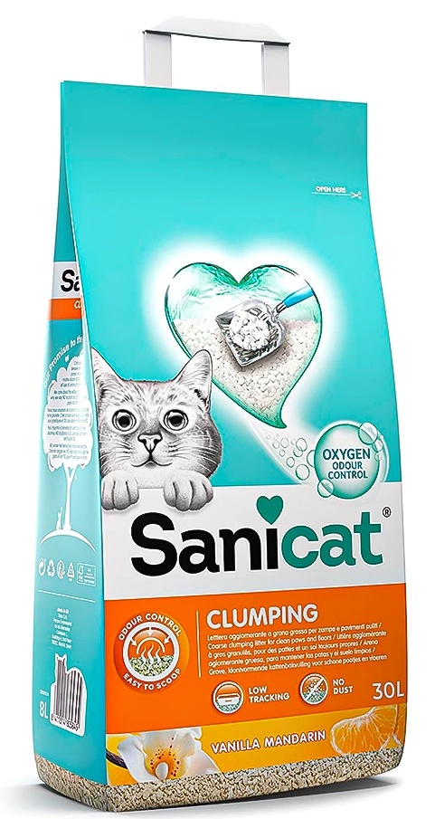 Asternut igienic pentru pisici Sanicat Clumping Vanilla & Mandarin 8L