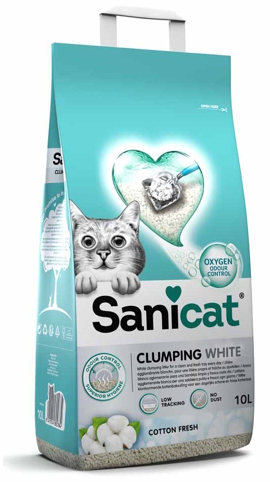 Asternut igienic pentru pisici Sanicat Clumping White Cotton Fresh 10L
