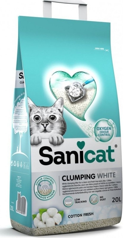 Asternut igienic pentru pisici Sanicat Clumping White Cotton Fresh 20L
