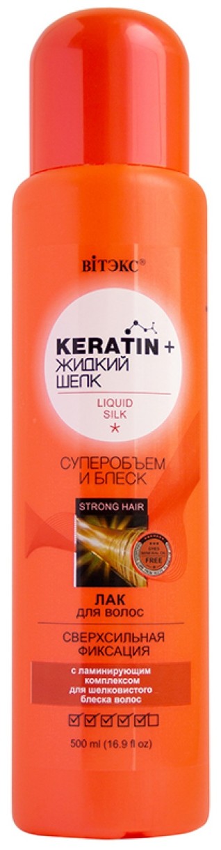 Лак для укладки волос Витэкс Keratin & Жидкий Шёлк Сверхсильная Фиксация 500мл