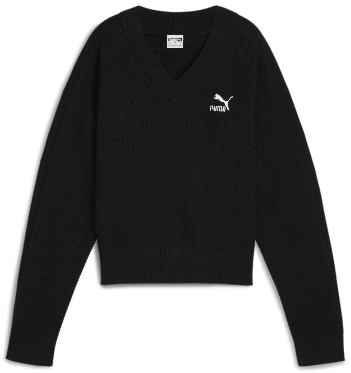 Pulover damă Puma T7 Knitted V-Neck Crew Puma Black, s.XS