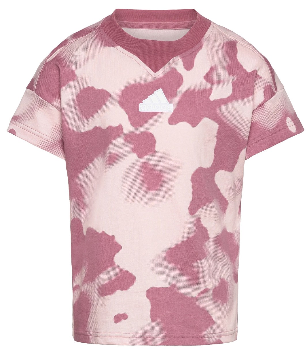 Tricou pentru copii Adidas Jg Fi Aop T Preloved Crimson/Sandy Pink/White, s.140