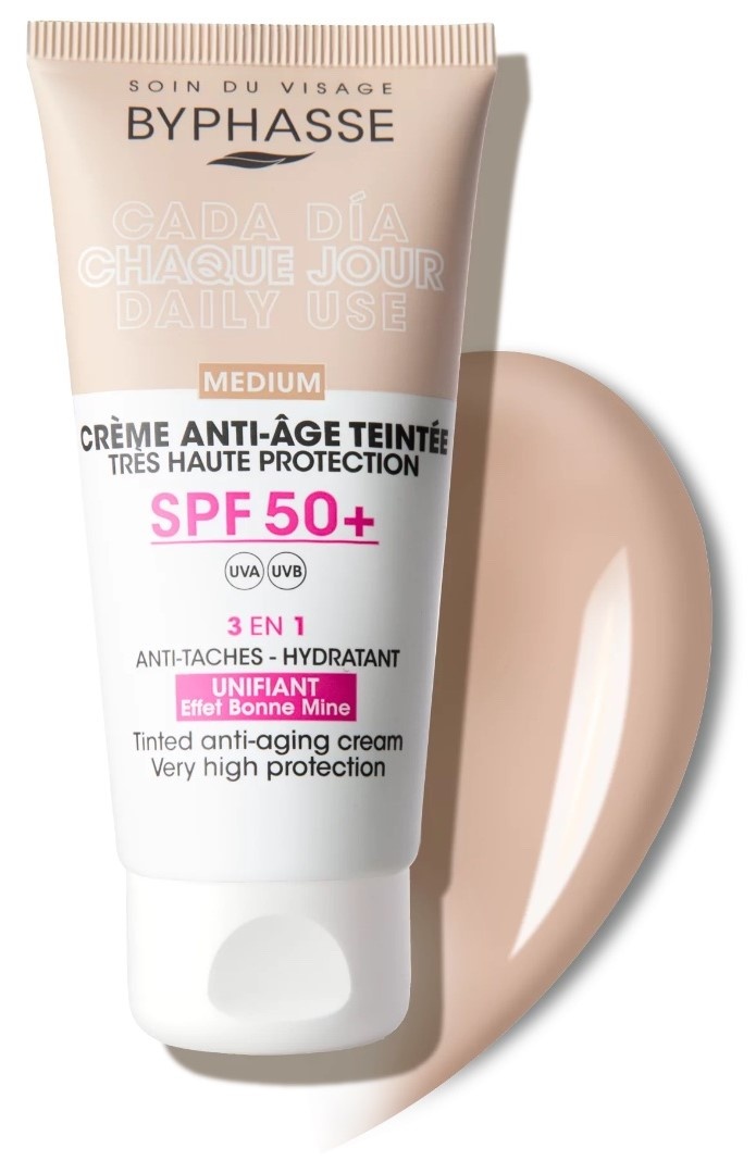 Cremă de protecție solară Byphasse Anti-Aging Tinted Cream SPF50 Medium 50ml