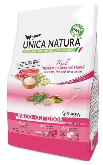 Hrană uscată pentru pisici Gheda Unica Natura Outdoor Raw Ham & Rice 1.5kg