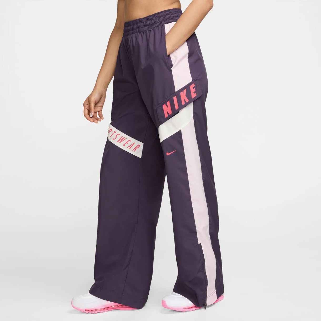 Женские спортивные штаны Nike W Nsw Wvn Os Pant Hr Sw Dark Raisin/Pink Foam/Sail, s.L