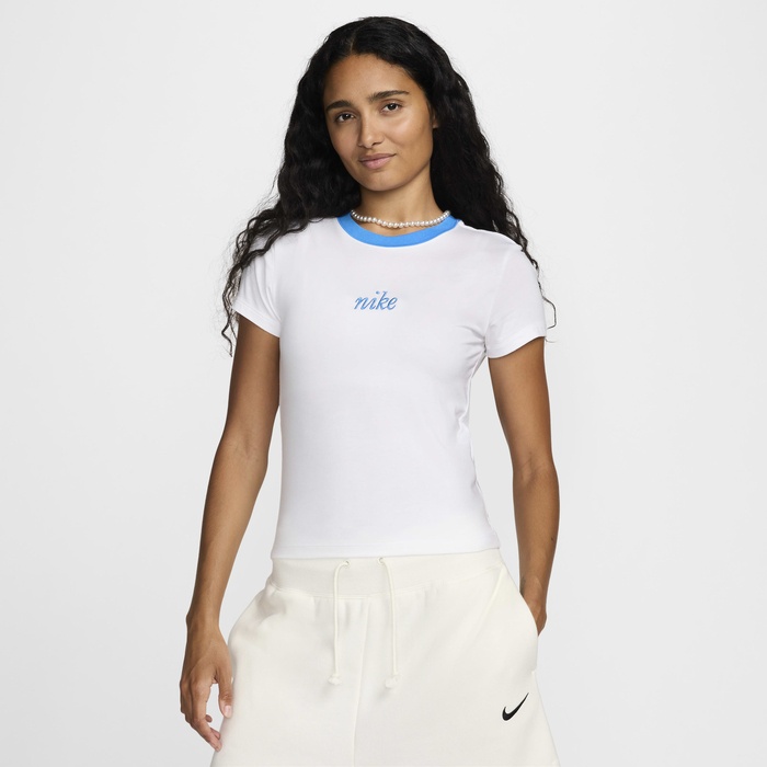 Женская футболка Nike W Nsw Nk Chll Knt Md Crp Wrs White/Light Photo Blue, s.XL