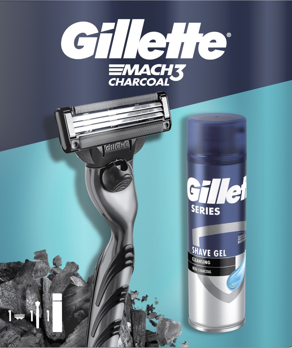Set cadou Gillette Mach3 Charcoal + Gel 200ml