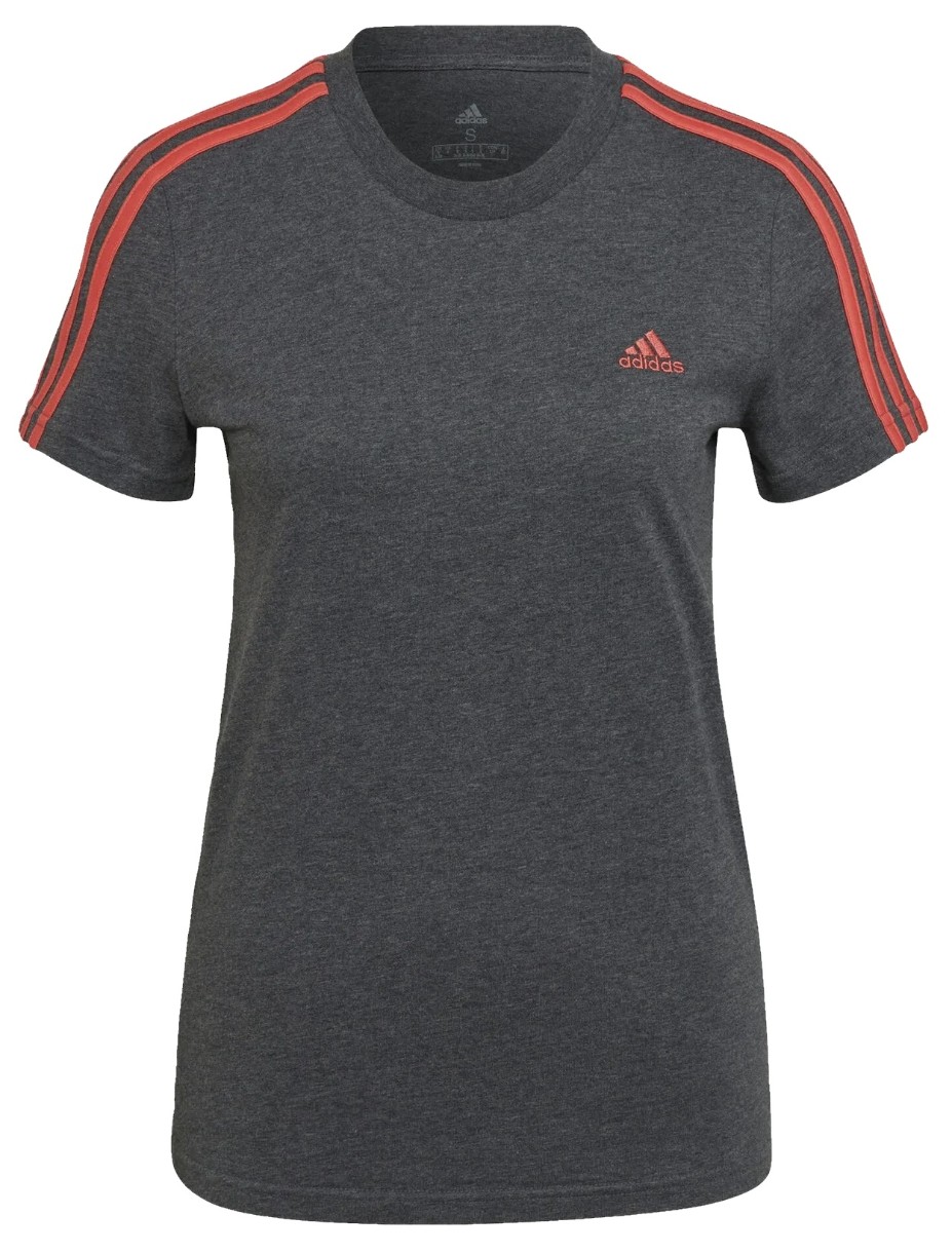 Tricou de dame Adidas Shirt 3 Stripes Dark Grey Heather/Semi Turbo, s.XS