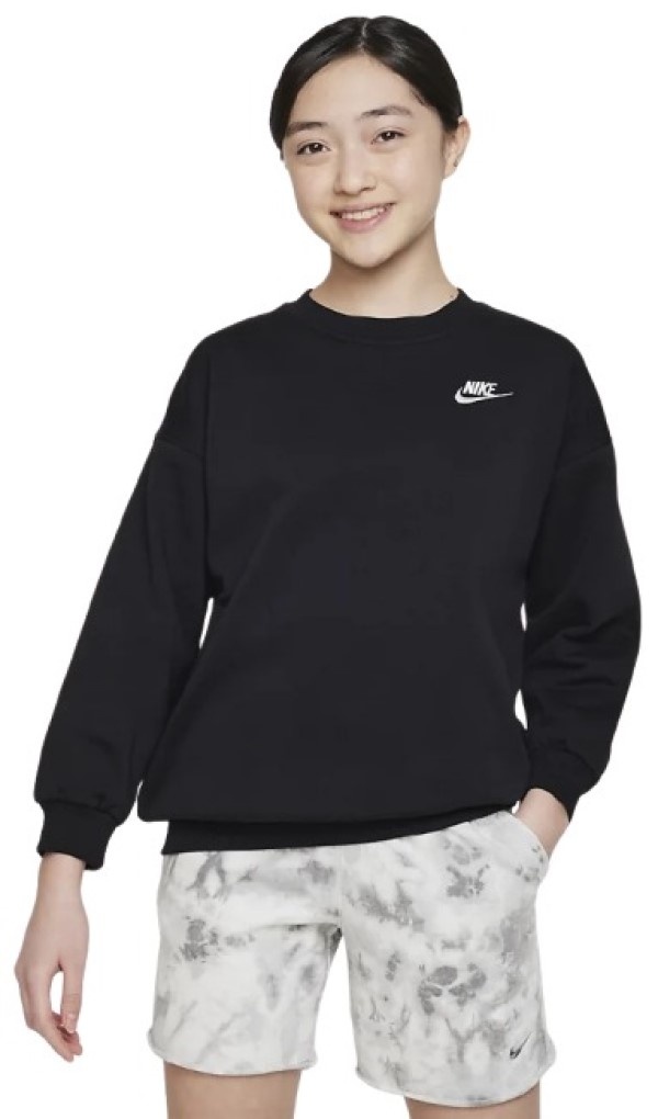 Детская толстовка Nike G Nsw Club Flc Ovrszd Crew Lbr Black/White, s.XL