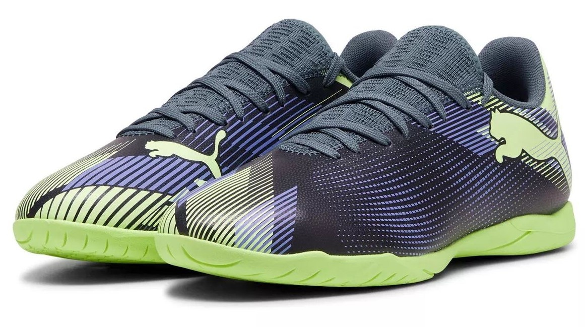 Ghete pentru fotbal Puma Future 7 Play It Gray Skies/Elektro Purple/Fizzy Apple/Puma White, s.45