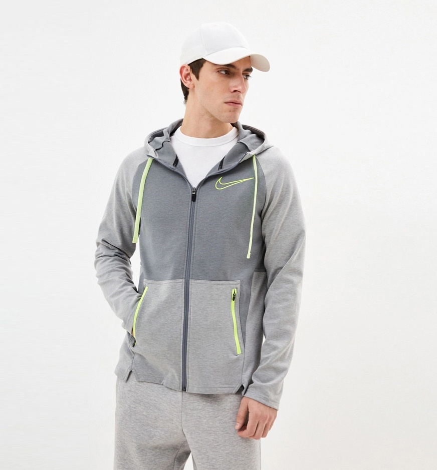Hanorac pentru bărbați Nike Therma-Fit Edition Novelty Smoke Grey/Heather Grey/Volt, s.L