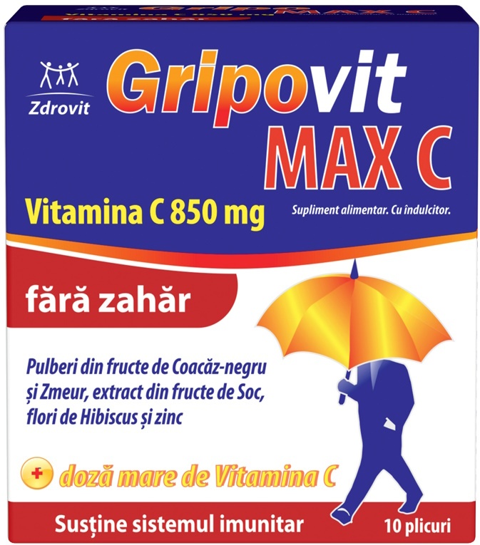 Vitamine Zdrovit Gripovit Max C fără Zahăr 10pcs