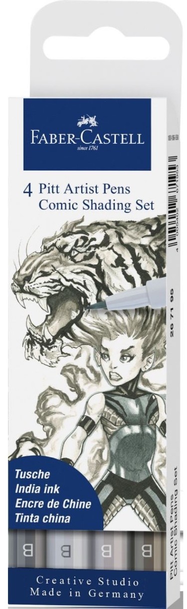 Ручка-лайнер Faber-Castell Pitt Artist Pens Comic Shading Brush Set 4pcs