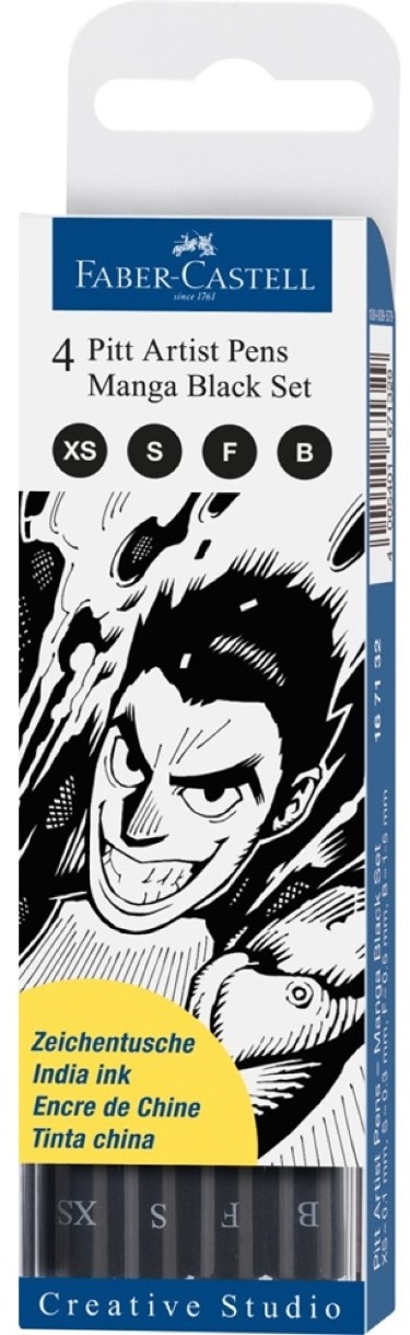 Ручка-лайнер Faber-Castell Pitt Artist Pens Manga Black Set 4pcs