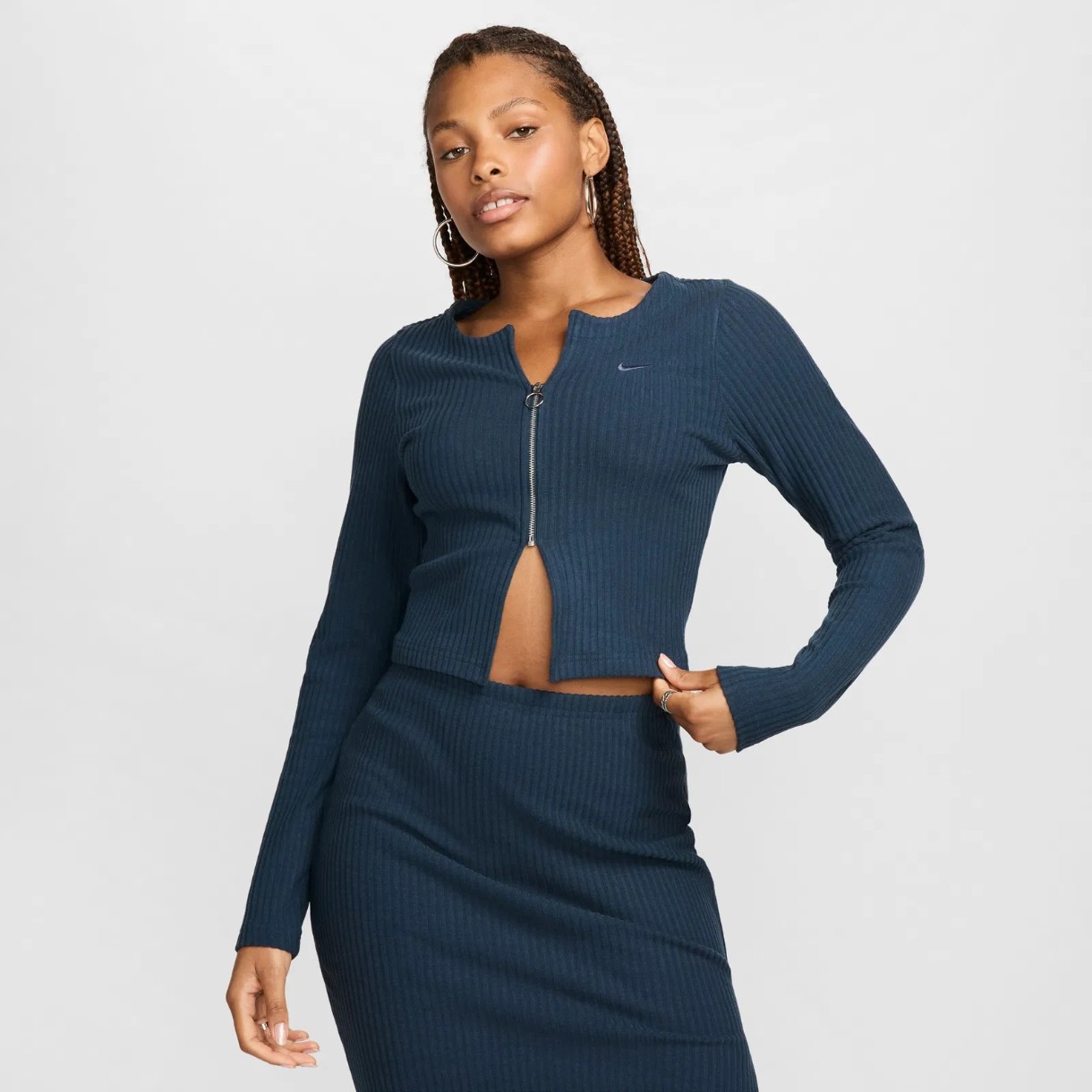 Женская толстовка Nike W Nsw Nk Chll Knt Rib Fz Crdgn Armory Navy, s.M
