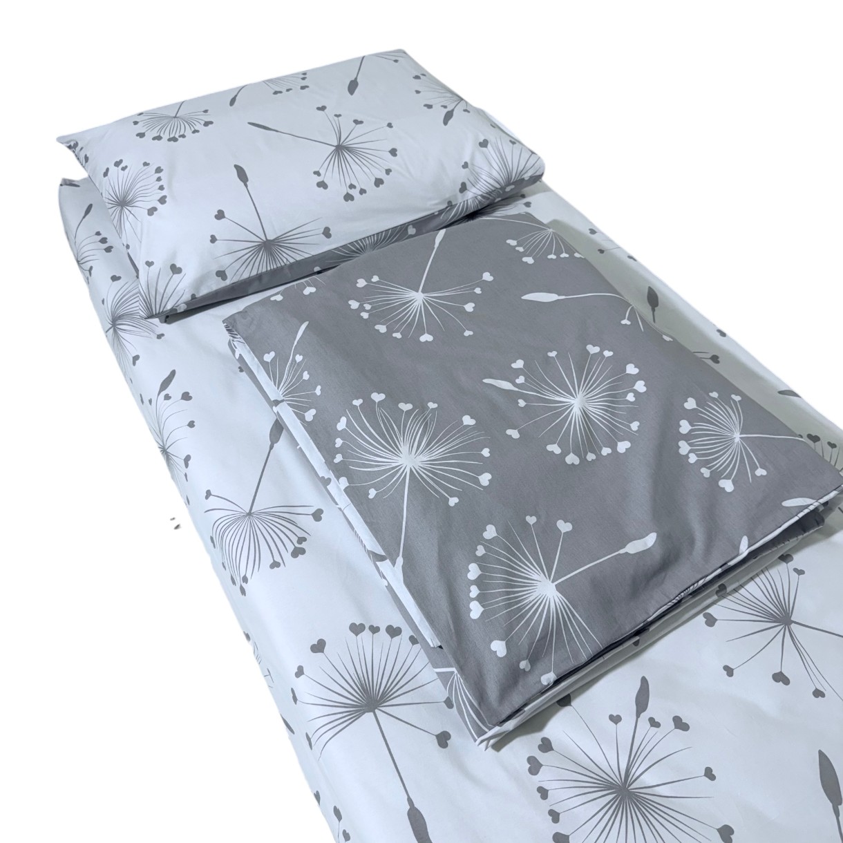 Детское постельное белье ES 160x80cm Dandelions White/Grey 3pcs