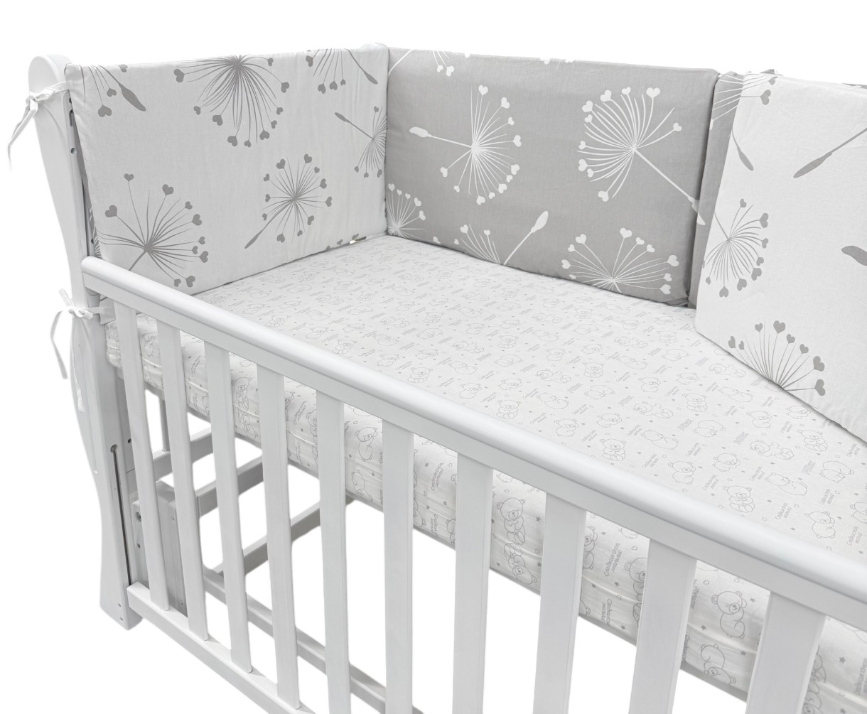 Lenjerie de pat pentru copii ES 120x60cm White&Grey Dandelions