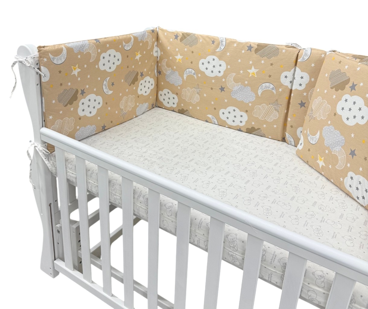 Protectie laterala pentru patut ES 120x60cm Cappuccino Clouds