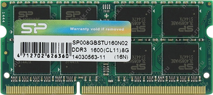 Оперативная память Silicon Power 8Gb DDR3-1600 SODIMM (SP008GBSTU160N02)