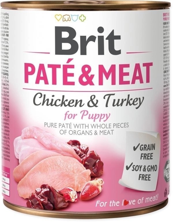 Hrană umedă pentru câini Brit Pate & Meat Chicken & Turkey Puppy 800g