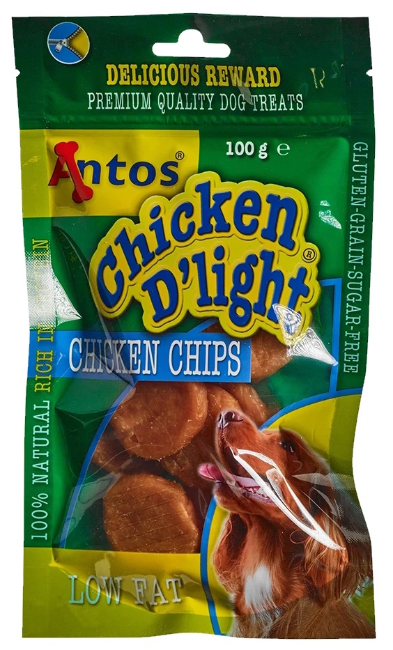 Snackuri pentru câini Antos Chicken D'light Chicken Chips 100g (20176)