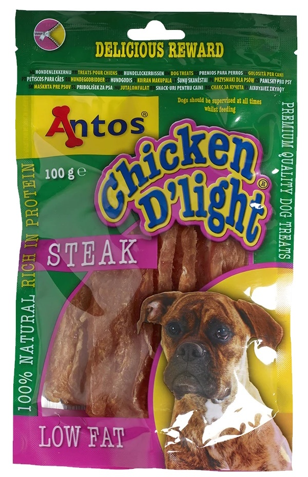 Snackuri pentru câini Antos Chicken D'light Steak 100g (20183)
