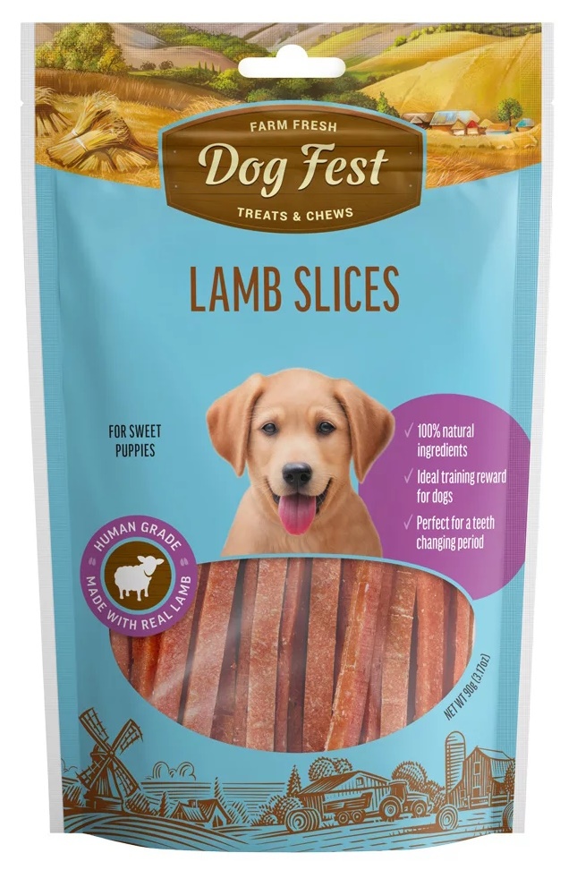 Snackuri pentru câini Dog Fest Lamb Slices 90g