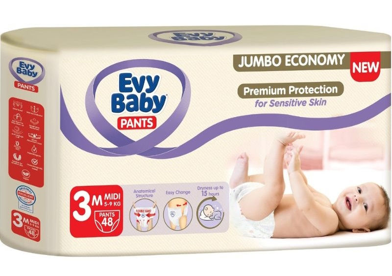 Scutece-chiloți Evy Baby Midi 3/48pcs