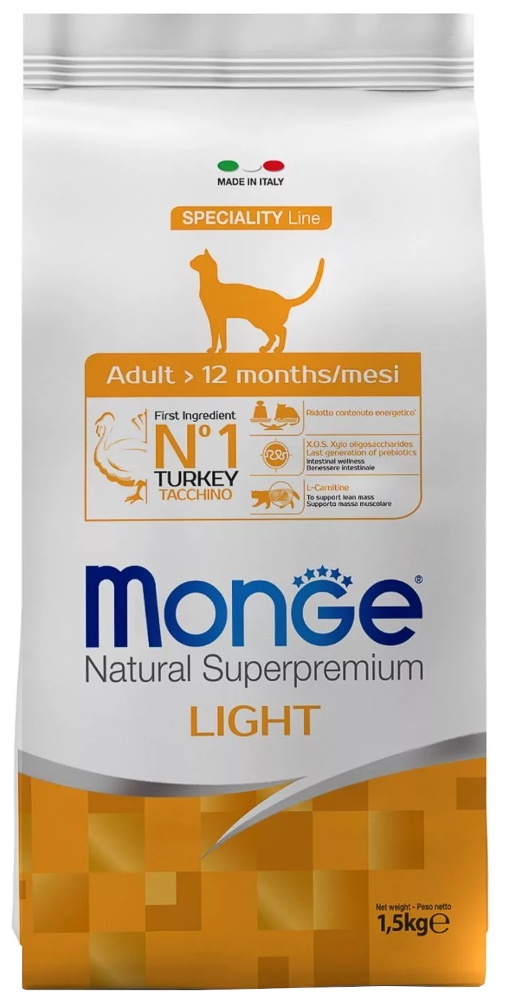Сухой корм для кошек Monge Superpremium Adult Light Turkey 1.5kg